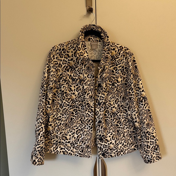 Chico's Jackets & Blazers - Denim Jacket - Chico's Leopard Print Teddy Jacket Size Large